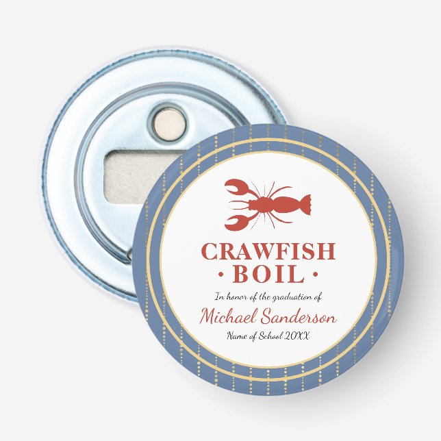 Crawfish Boil Seafood Blue Graduation Party Gefall Flaschenöffner (Vorderseite)