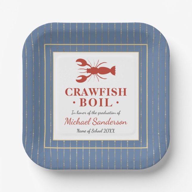 Crawfish Boil Seafood Blue Graduation Party Pappteller (Vorderseite)