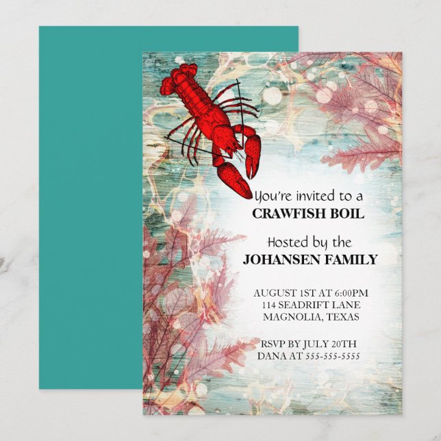 Crawfish Boil Seafood Summer Party Einladung (Vorne/Hinten)