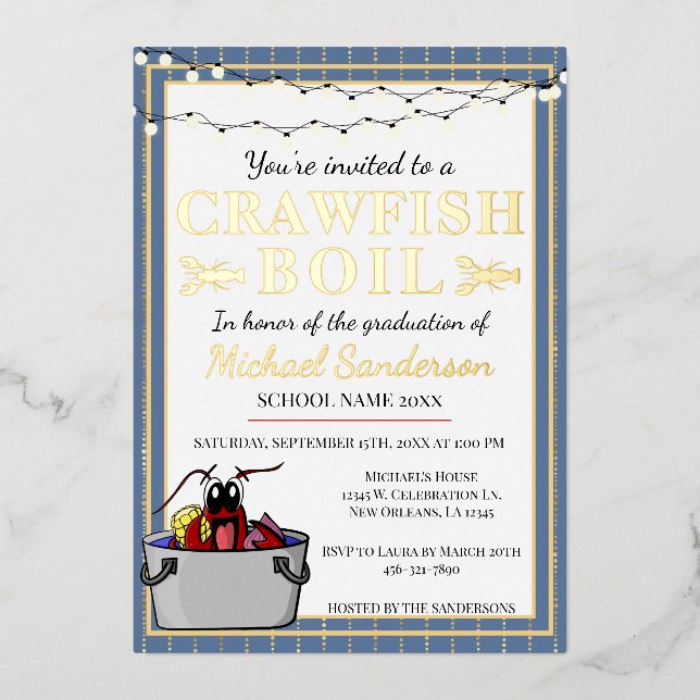 Crawfish Boil Special Event School Abschluss Folieneinladung (Vorderseite)