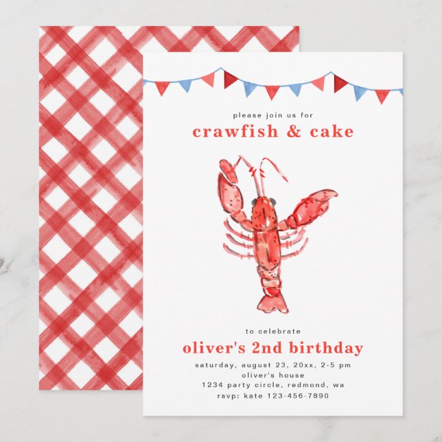 Crawfish Einladung zum Geburtstag | Crawfish Party (Vorne/Hinten)