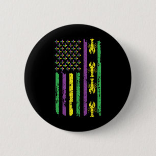 Crawfish Flag Louisiana Beads Mardi Festival Mardi Button