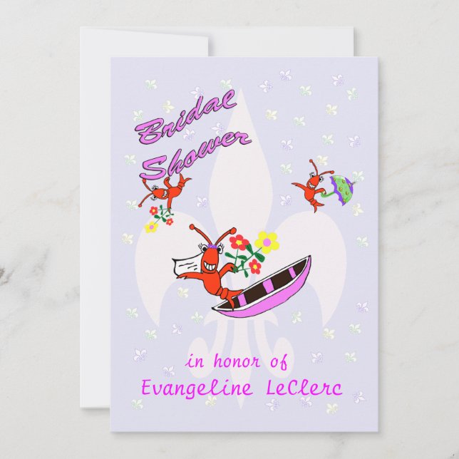 Crawfish Fleur de Lys Bridal Dusche Einladung (Vorderseite)