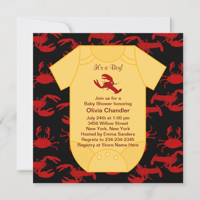 Crawfish Homard Garçon Bébé Douche Invitations (Devant)
