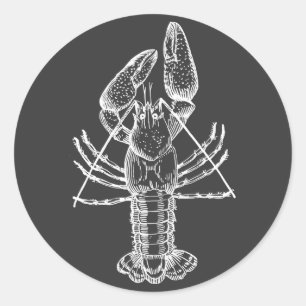 Crawfish Illustration weiß auf schwarz Runder Aufkleber
