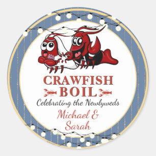Crawfish-Meeresfrüchte-Eintopf Blau Neuvermählte V Runder Aufkleber