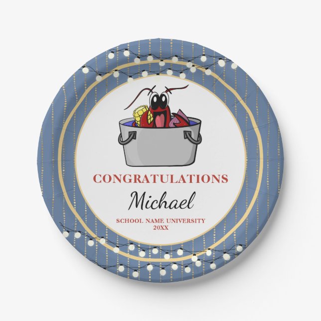 Crawfish Seafood Boil Blue Graduation Party Pappteller (Vorderseite)