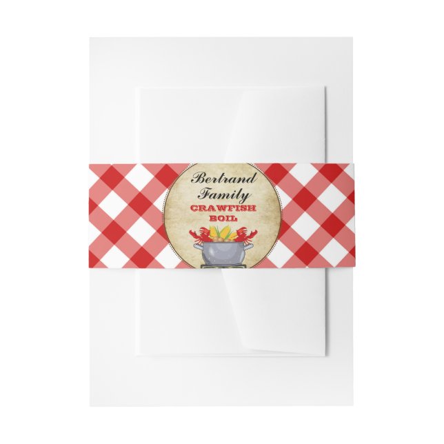 Crawfish Seafood Boil Pot Roter Karo Gingham Einladungsbanderole (Vorderseite Beispiel)