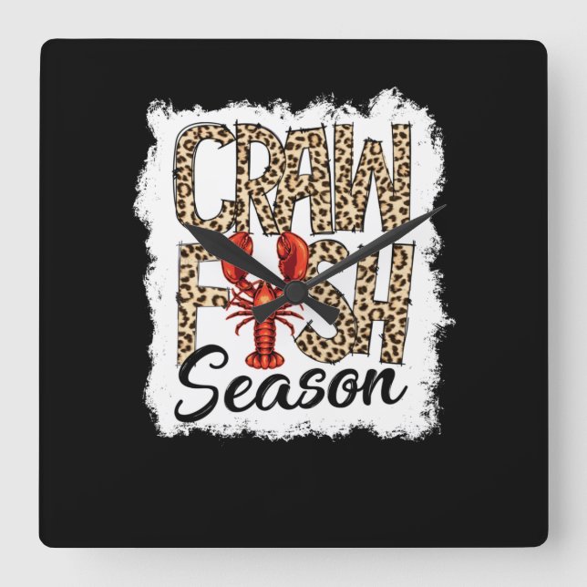 Crawfish Season Leopard Crawfish Boil Quadratische Wanduhr (Vorderseite)