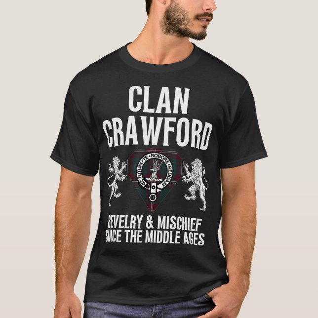 Crawford Clan Scottish Name Coat Arms Tartan Fa T-Shirt (Vorderseite)