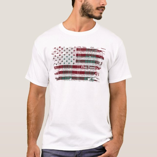 Crawford Surname American Flag Scottish Clan Tarta T-Shirt (Vorderseite)