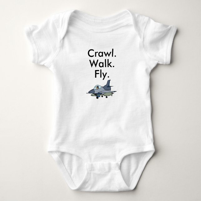 Crawl Walk Fly Military Fighter Jet Baby Bodysuit Strampler (Vorderseite)