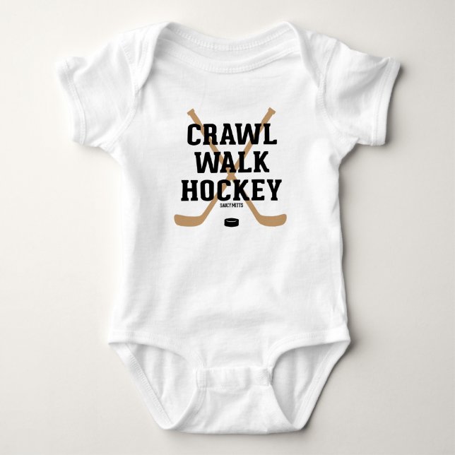 Crawl Walk Hockey Sticks und Puck Säugling Baby Strampler (Vorderseite)