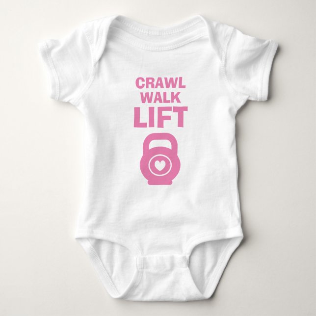 CRAWL WALK LIFT mignon kettlebell rose bébé body (Devant)