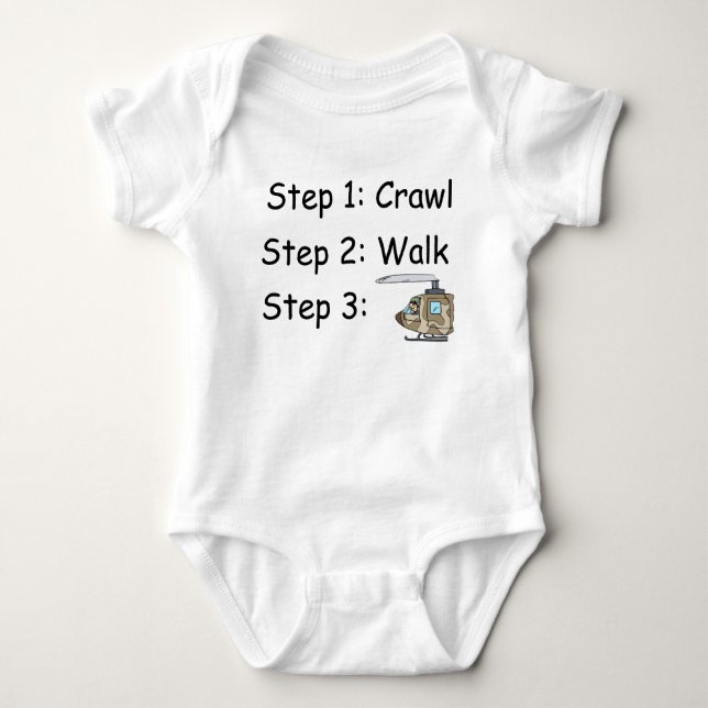 Crawl Walk Militärhubschrauber Pilot Baby Bodysuit Strampler (Vorderseite)