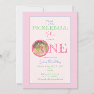 Crawl Walk Pickleball Thema Pink Mint 1. Geburtsta Einladung