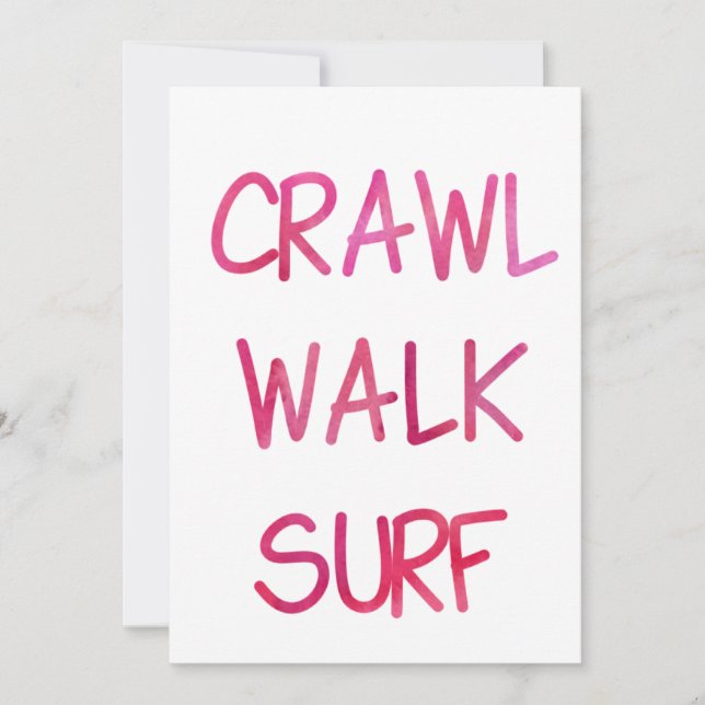 Crawl Walk Surf mit rosa Schriftart Einladung (Vorderseite)