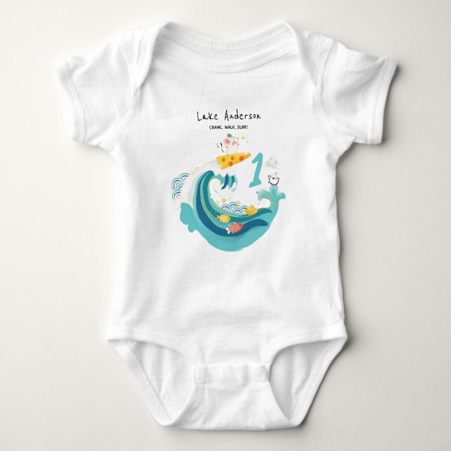 Crawl, Walk, Surf Wave Rat/Mouse Zodiac Baby Strampler (Vorderseite)