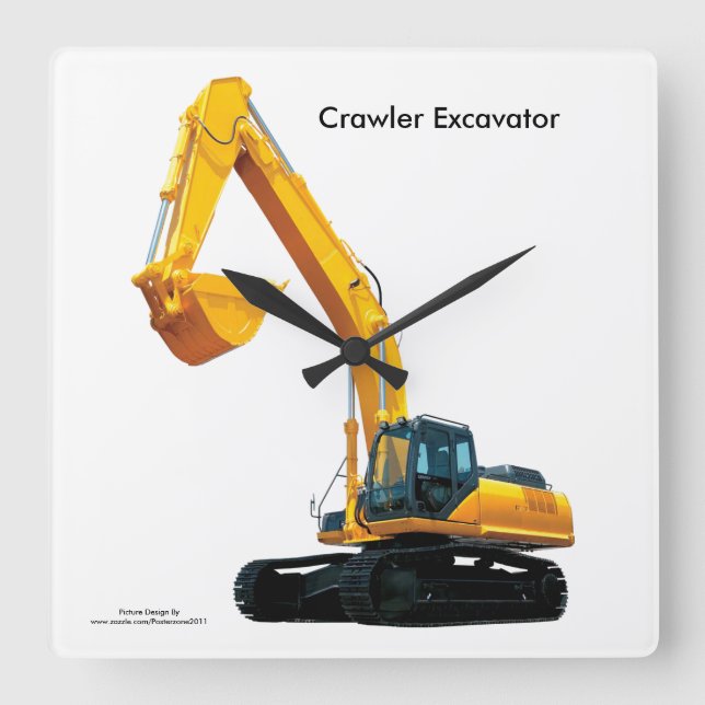 Crawler-Baggerbild für die Quadrat-Wand-Uhr Quadratische Wanduhr (Vorderseite)