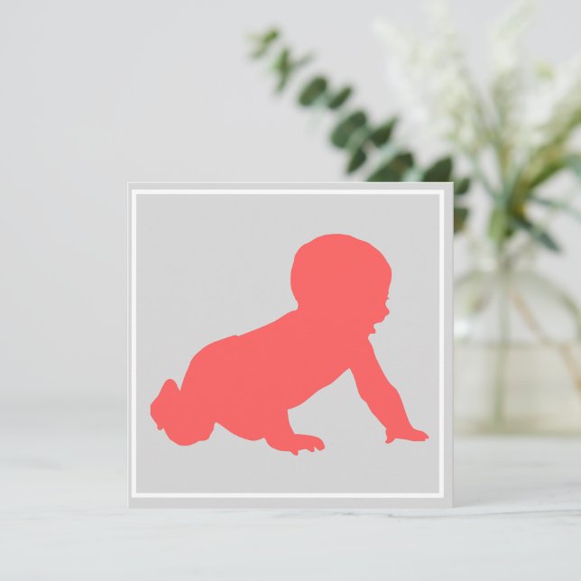 Crawling Baby Dusche Pink & Grau Feiertagskarte (Stehend Vorderseite)