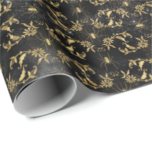 Crawly Spider Floral Halloween Muster Geschenkpapier