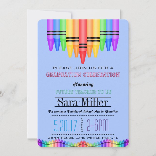 Crayola Rainbow Teacher Abschluss Einladung (Vorderseite)