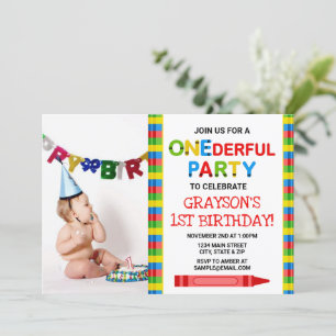 Crayon 1er Anniversaire Carte photo d'invitation