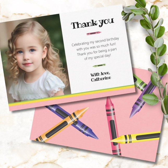 Crayon 2. Geburtstag Pink Foto Danke Karte (Von Creator hochgeladen)