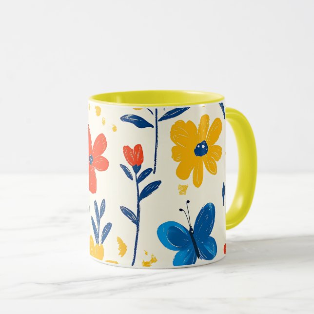 Crayon and Butterfly Flowers   Tasse (VorderseiteRechts)