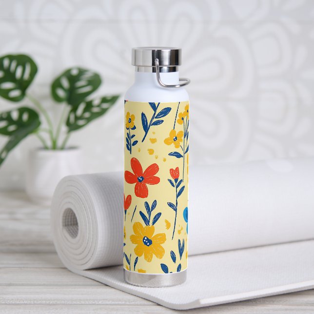 Crayon and Butterfly Flowers Trinkflasche (Yoga)