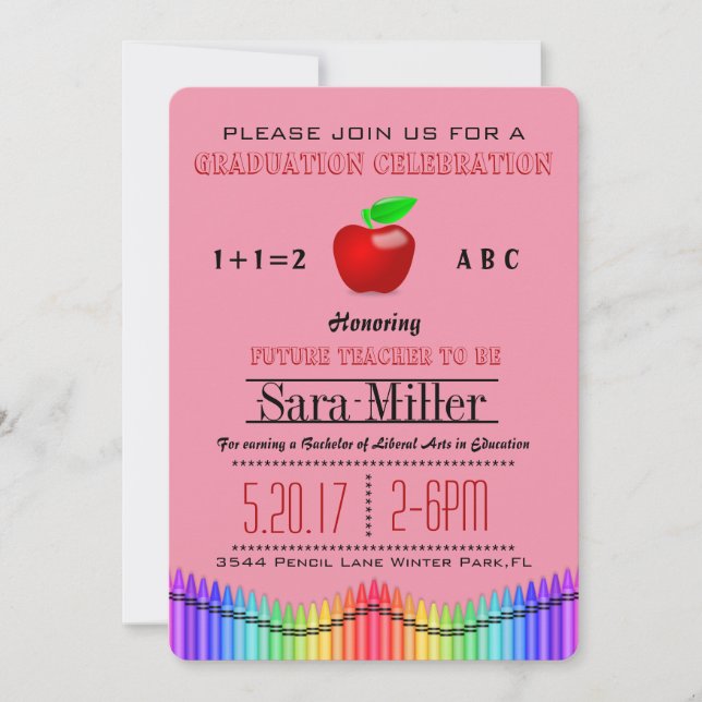 Crayon & Apple Lehrer Abschluss Einladung (Vorderseite)