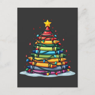 Crayon Christmas Tree Lehrer Student Xmas Postkarte