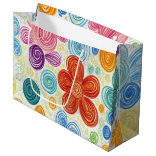 Crayon Doodle Daisy Design Große Geschenktüte