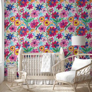 Crayon farbenfrohe Blume Nahtloses Muster Tapete