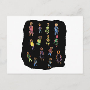 Crayon Farbige männliche und weibliche Figuren zuf Postkarte