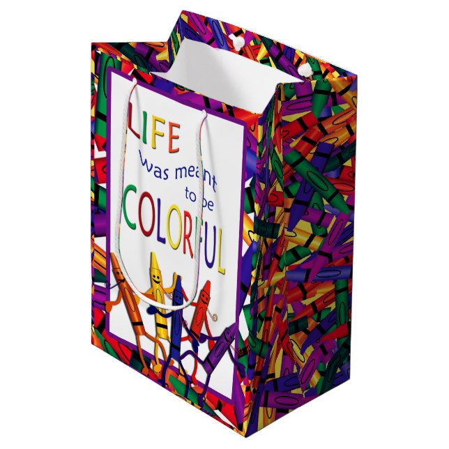 Crayon farbiges Lebensgeschenk Mittlere Geschenktüte (Vorderseite Schrägansicht)