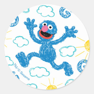 Crayon Grover Sunshine Pattern Runder Aufkleber