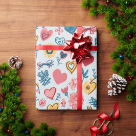 Crayon Hearts und Blume Geschenkpapier