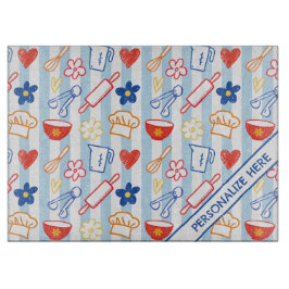 Crayon Kitchen Doodle Retro Cooking Pattern Schneidebrett