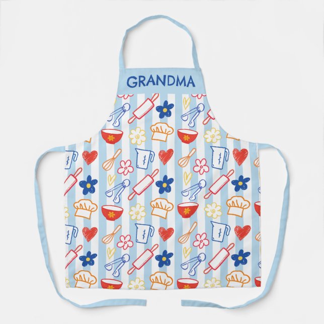 Crayon Kitchen Doodle Retro Cooking Pattern Schürze (Vorderseite)