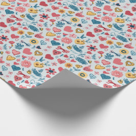 Crayon Pastel Heart & Blume Geschenkpapier