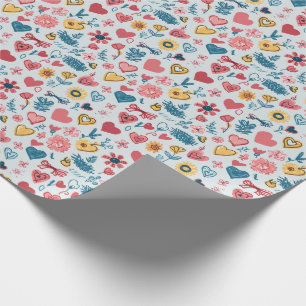 Crayon Pastel Heart & Blume Geschenkpapier