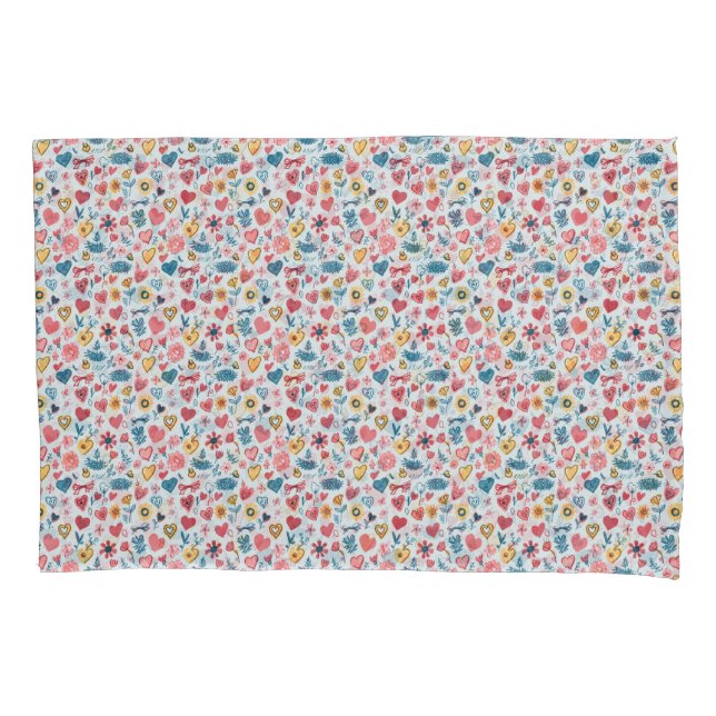 Crayon Pastel Heart & Blume Kissenbezug (Vorderseite)