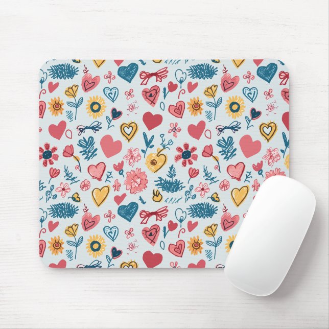 Crayon Pastel Heart & Blume Mousepad (Mit Mouse)