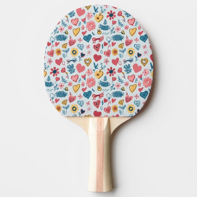 Crayon Pastel Heart & Blume Tischtennis Schläger (Vorderseite)