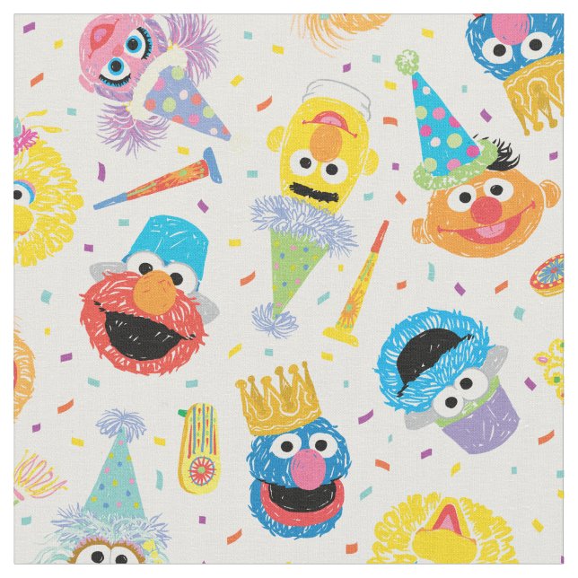 Crayon Sesam Freunde Party-Muster Stoff (Nahaufnahme)