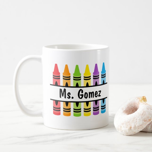 Crayon Teacher's Name Coffee Tasse (Mit Donut)