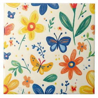 Crayon und Butterfly-Blume Fliese