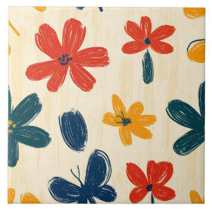 Crayon und Butterfly-Blume Fliese
