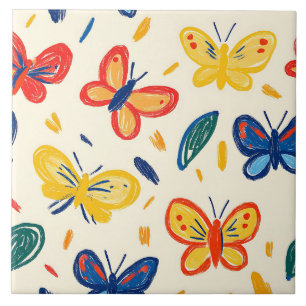 Crayon und Butterfly-Blume Fliese